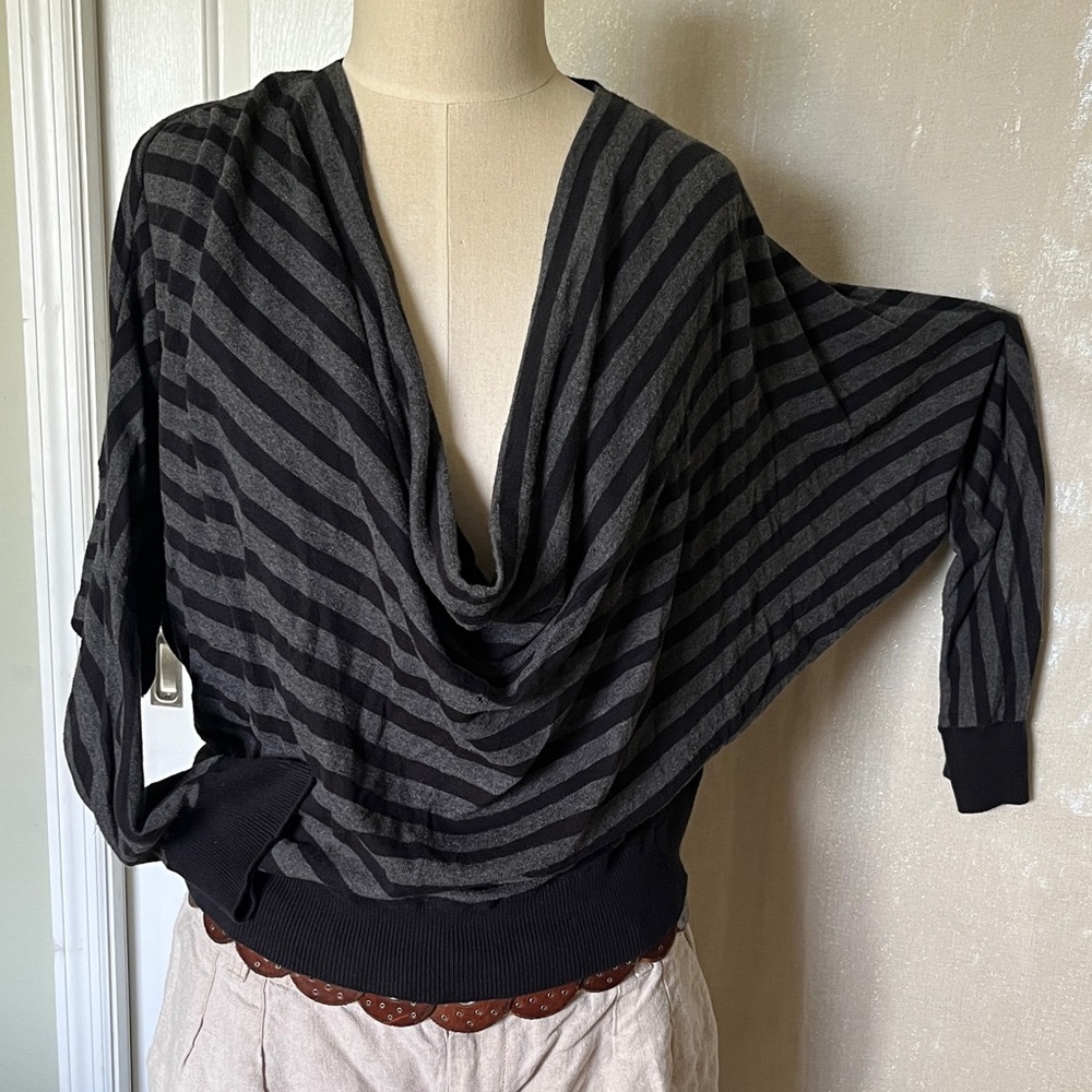 Converse Black & Gray Striped Draped Cowl-Neck Sweater
